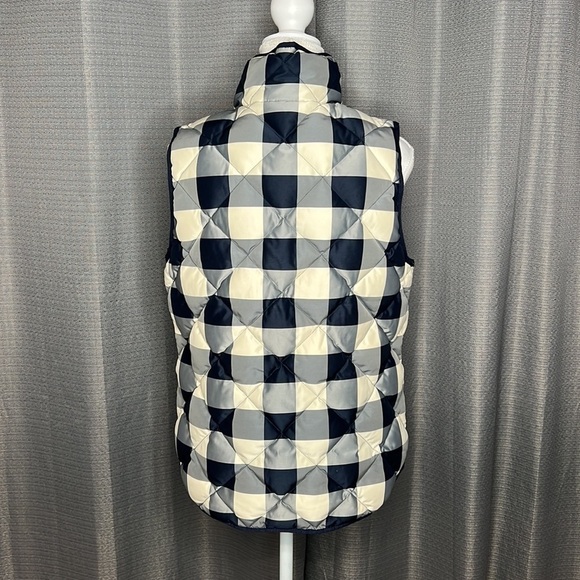 J. CREW SMALL BLUE AND CREAM PLAID DOWN PUFFER VEST - Picture 5 of 7